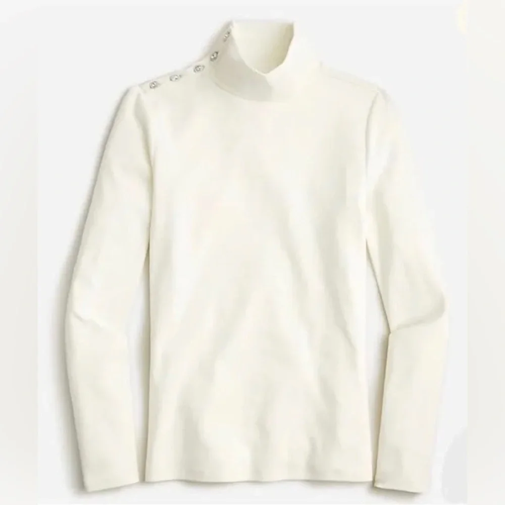 J. Crew | Perfect-fit Ivory Turtleneck with Rhinestone Buttons
